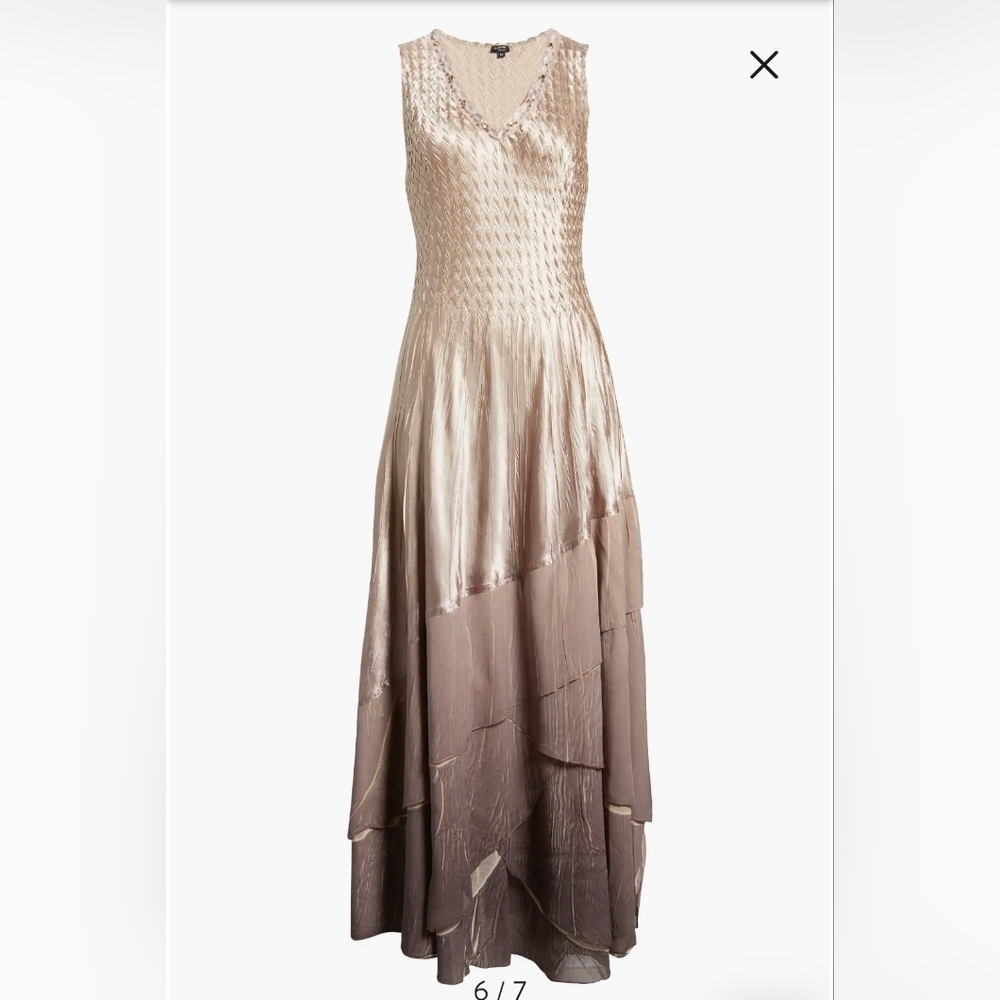 Komarov Tiered Ruffle Chiffon & Charmeuse Gown Size M